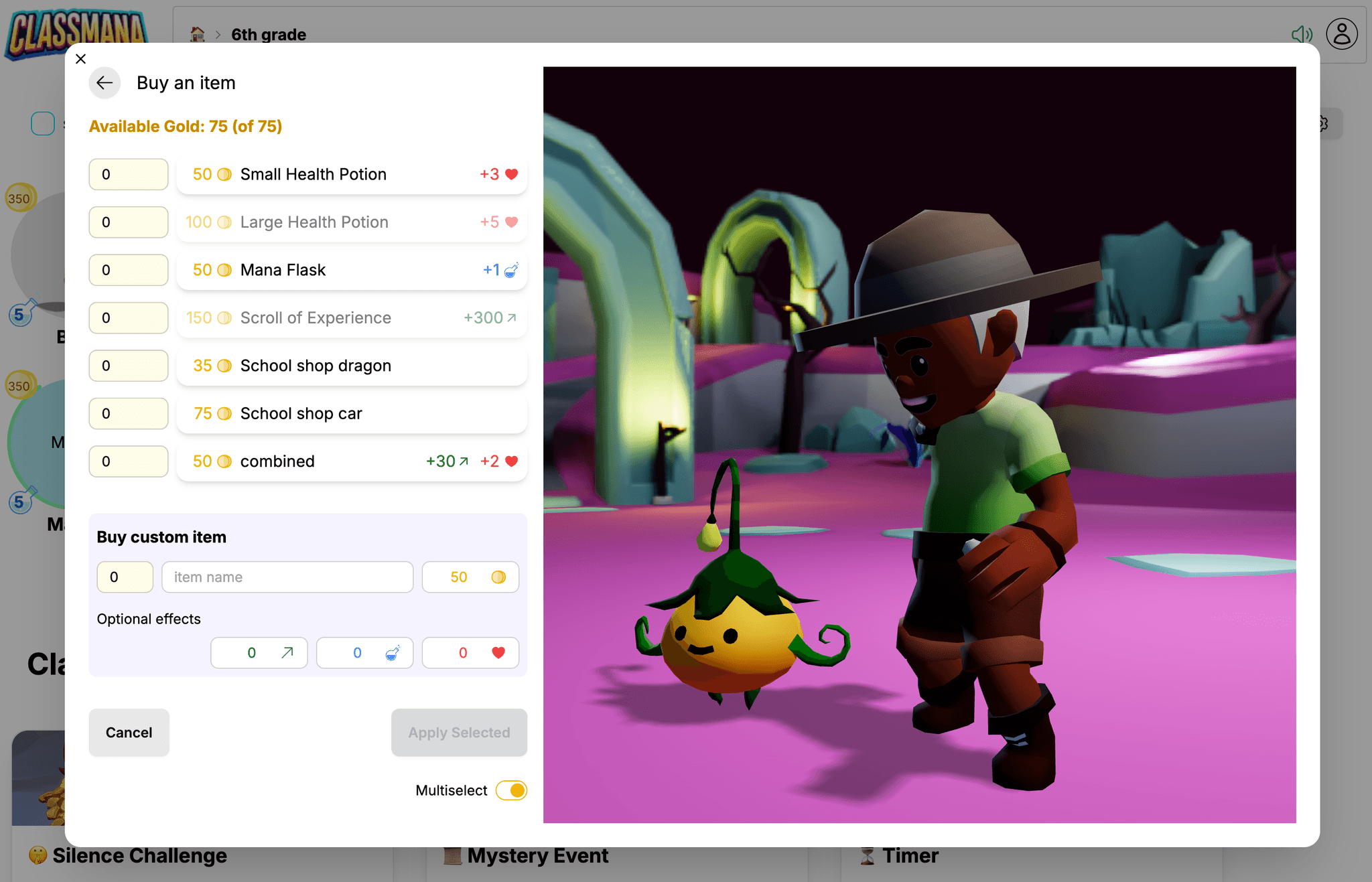 상점 구매를 위한 다중 선택 모드 토글